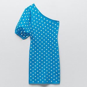 Zara Blue Polka Dot Knit Dress